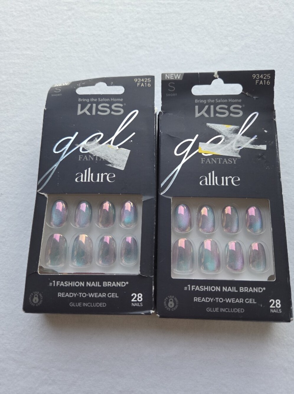 2 PC KISS Gel Fantasy Allure Iridescent False Nails Glue On Purple- Pink Short